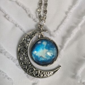 Crescent Moon with Galaxy Cabochon pendant Necklace